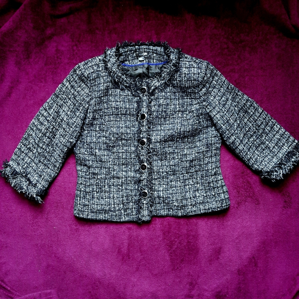East 5th L Black and Gray Tweed Cropped Jacket